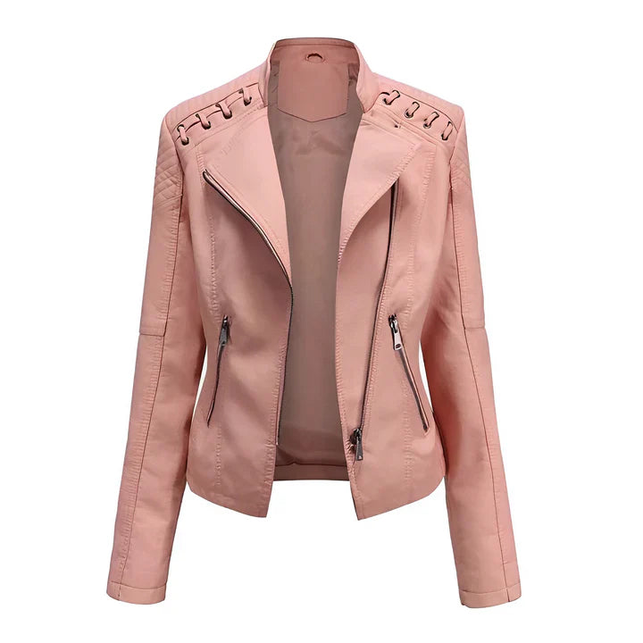 Veste en cuir femme noire avec fermeture éclair