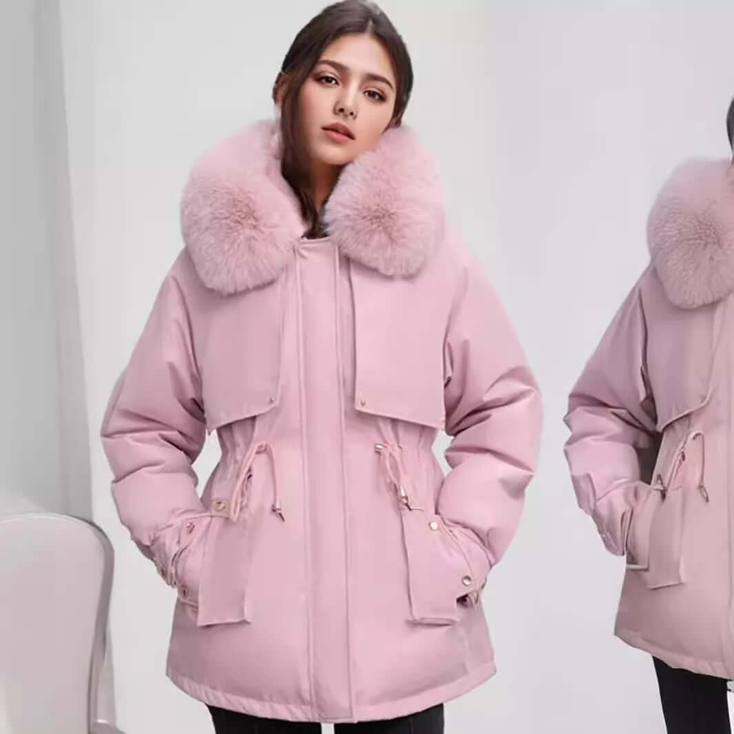 Manteau d'hiver femme col fausse fourrure élégant