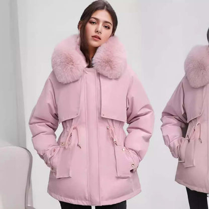 Manteau d'hiver femme col fausse fourrure élégant