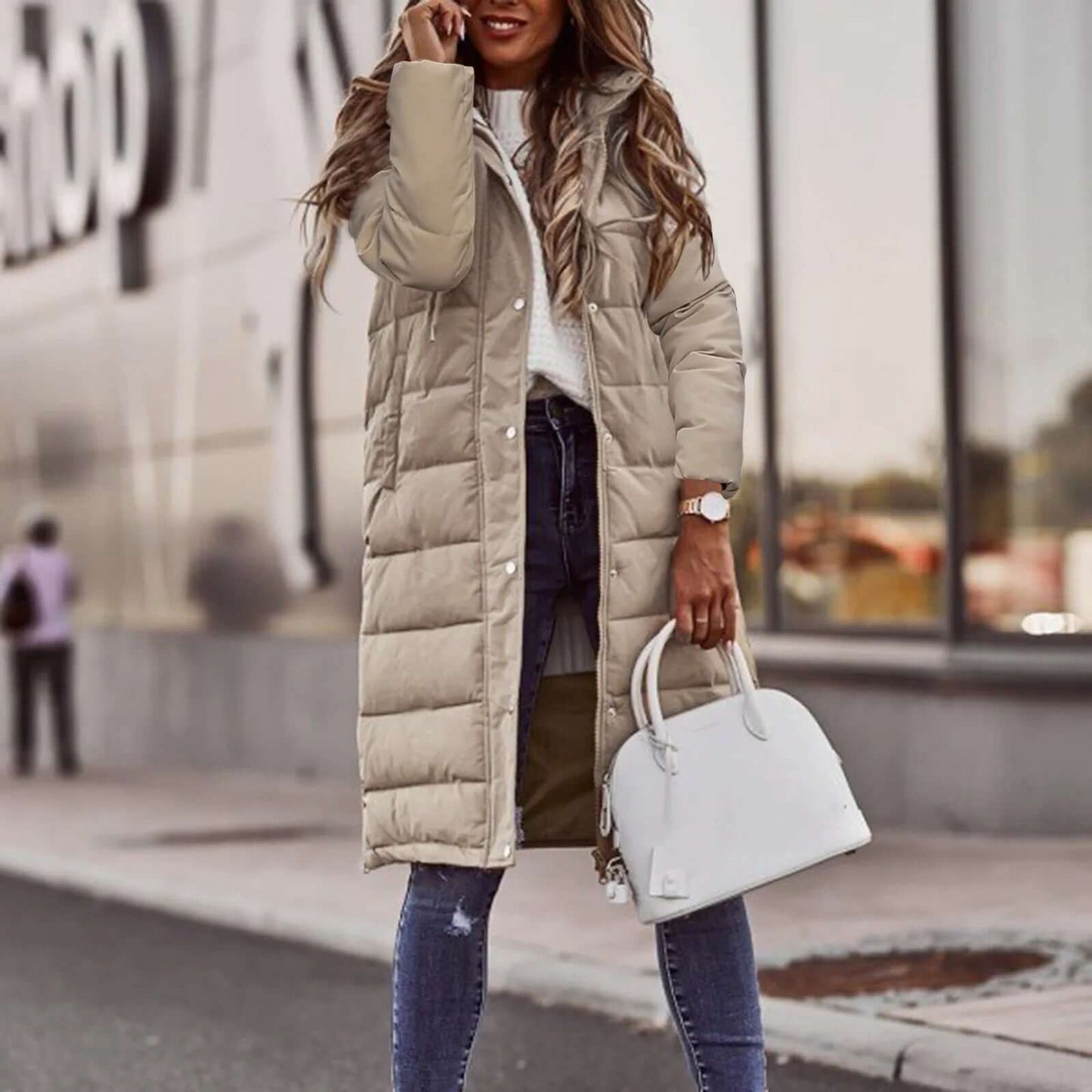 Manteau d'hiver matelassé pour femme avec capuche et chaud
