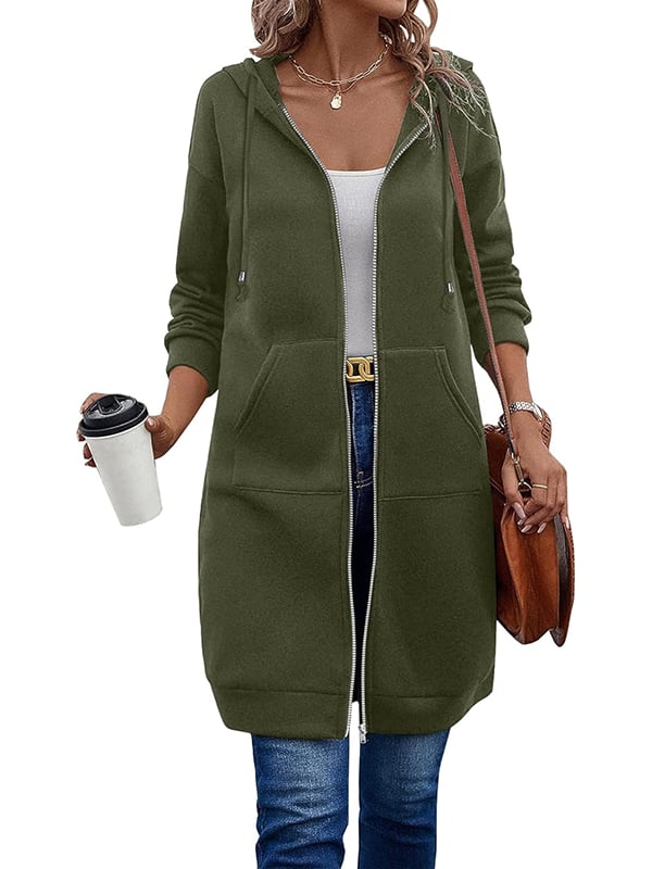 Veste à capuche à manches longues zippée pour femme