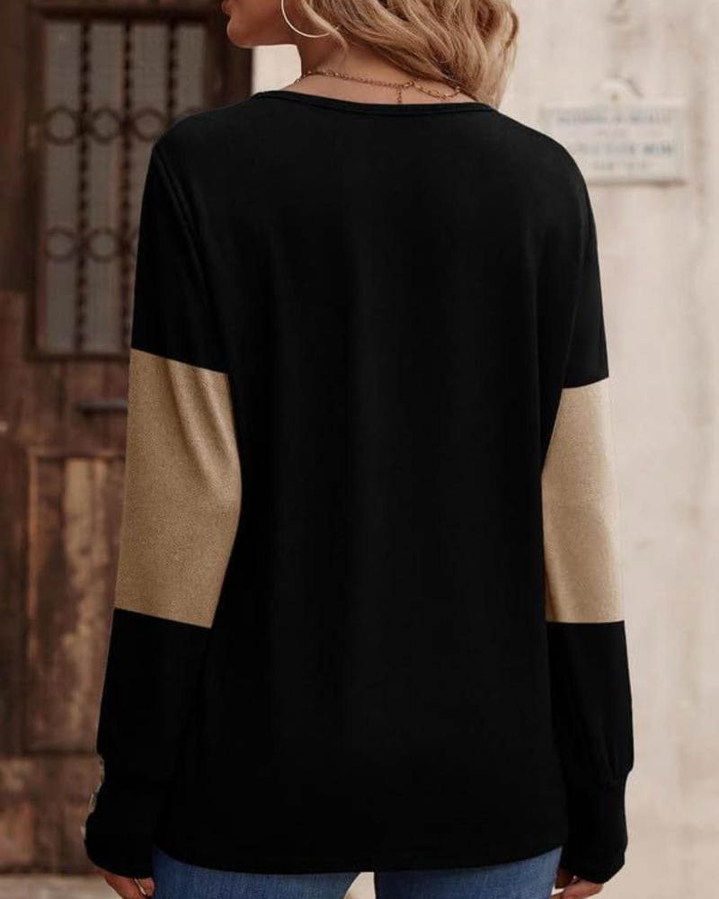 Modisches Damen-Shirt Colorblock-Druck - IdealeKleiden