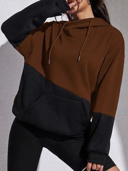 Modische Damenhoodie Farbblock Design - IdealeKleiden