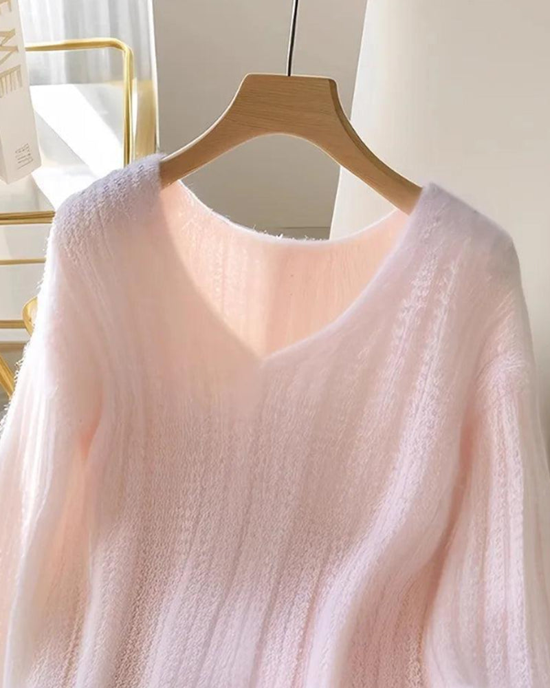 Uni Pullover V-Ausschnitt Damen - IdealeKleiden