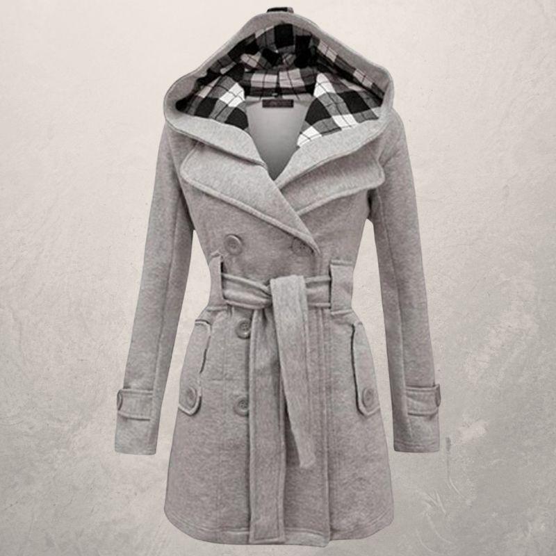 Trench-coat classique croisé avec capuche