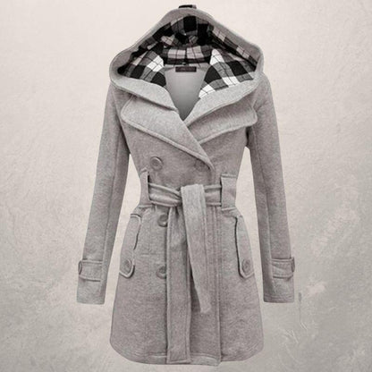 Trench-coat classique croisé avec capuche