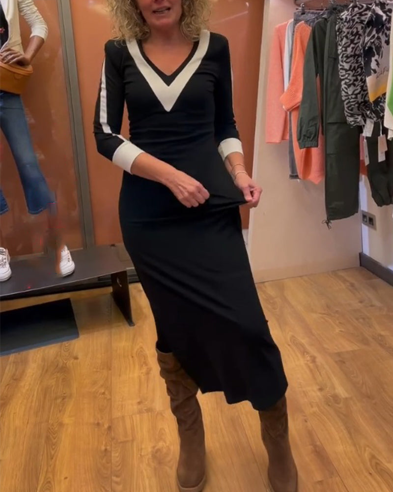 Robe élégante col en V manches courtes