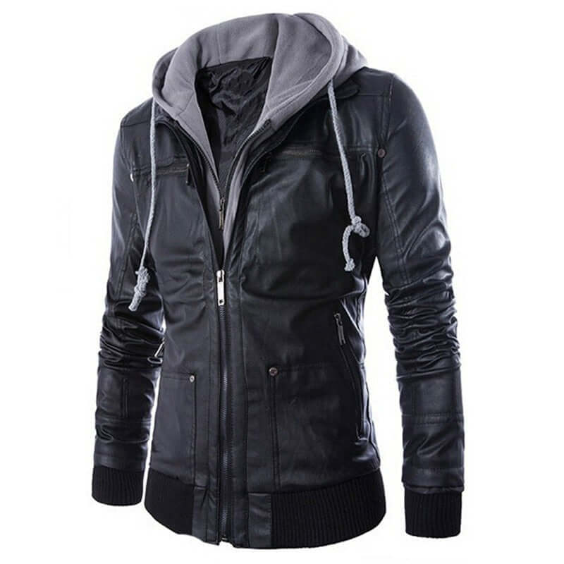 Blouson en cuir élégant pour homme avec capuche