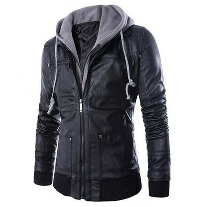 Blouson en cuir élégant pour homme avec capuche