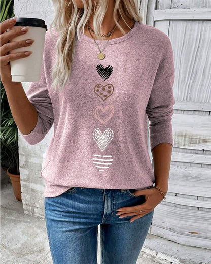 Robe longue romantique à manches longues et col rond avec symbole d'amour