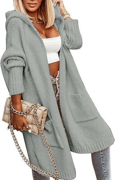Gilet long décontracté en tricot avec capuche