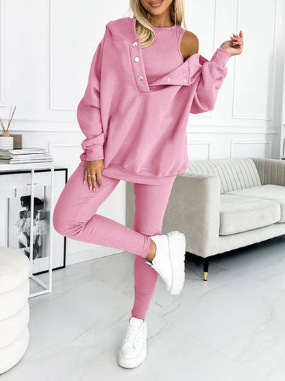 Survêtement 3 pièces pour femme, sweat à capuche et pantalon slim