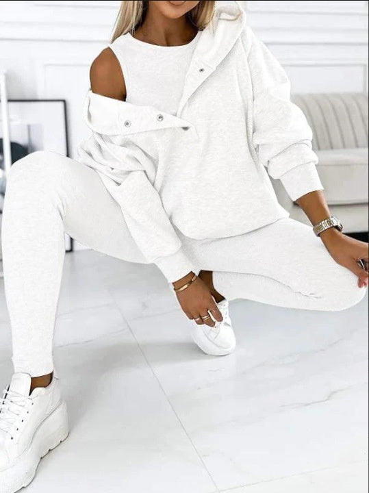 Survêtement 3 pièces pour femme, sweat à capuche et pantalon slim