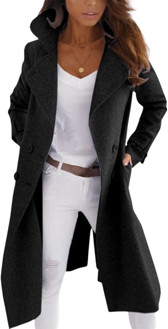Manteau élégant en laine pour femme, fermeture boutonnée
