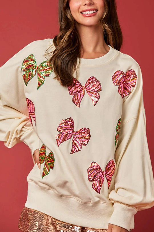 Sweat-shirt de Noël à Paillettes Ample Décontracté Manches Longues
