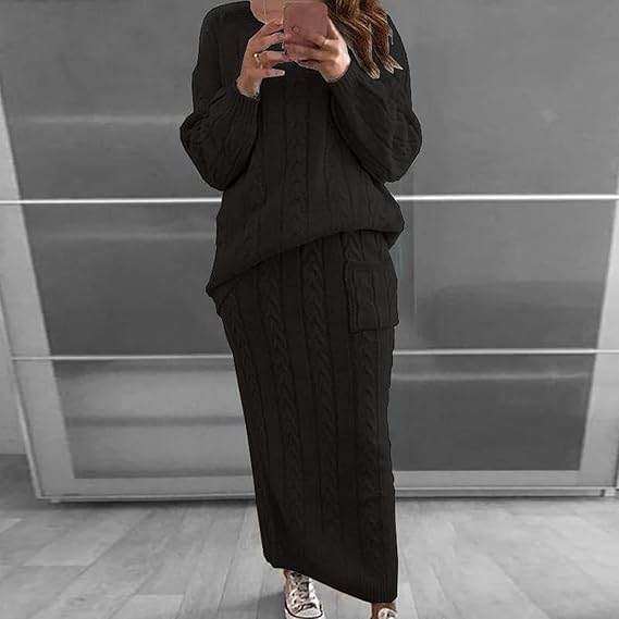 Ensemble tricoté Robe Pull Jupe Hiver Chaud