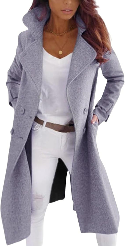 Manteau élégant en laine pour femme, fermeture boutonnée