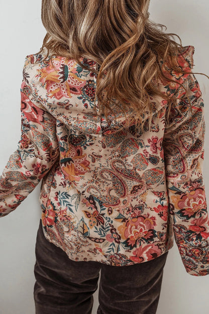 Stylische Kapuzenjacke Paisley Muster Weich Fleece - IdealeKleiden