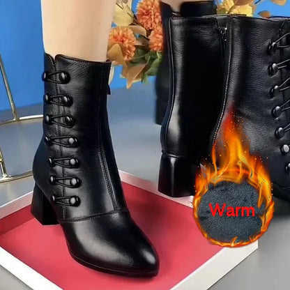 Bottes en cuir robustes pour femme Bottes d'hiver
