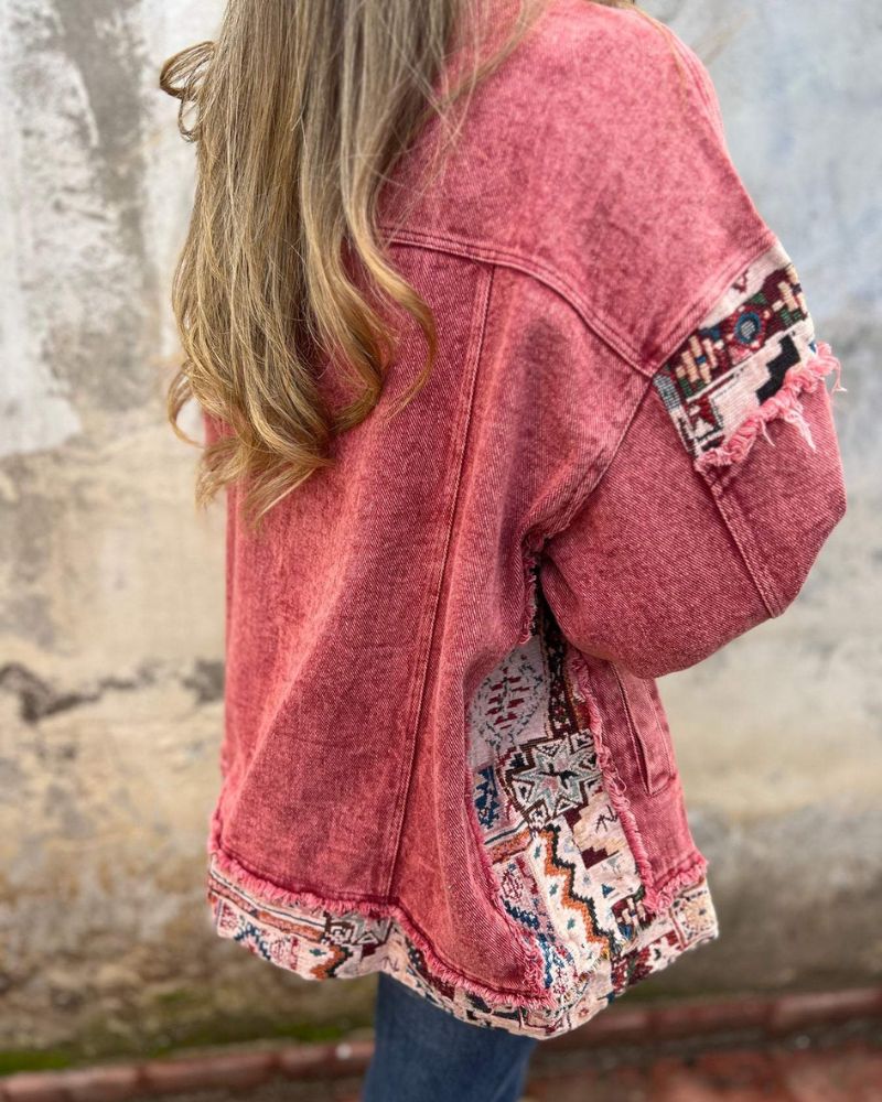 Modische Denim-Jacke Trendy Patchwork-Design - IdealeKleiden