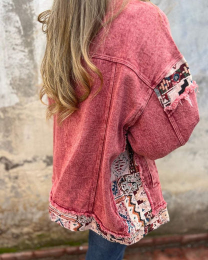 Modische Denim-Jacke Trendy Patchwork-Design - IdealeKleiden