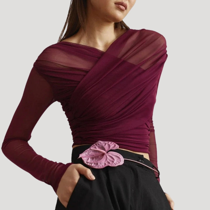 Top cache-cœur transparent à manches longues pour femme