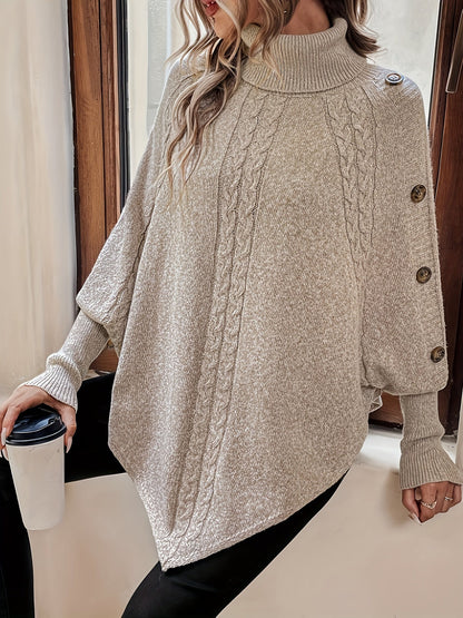 Poncho pull élégant en acrylique doux avec boutons