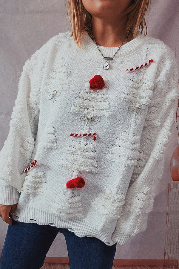 Pull de Noël festif tricoté col rond manches longues