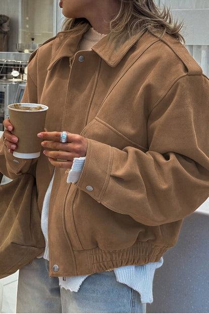 Bequeme Freizeitjacke Reißverschluss Langarm - IdealeKleiden