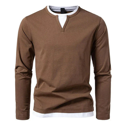 T-shirt à manches longues pour homme, style Henley moderne