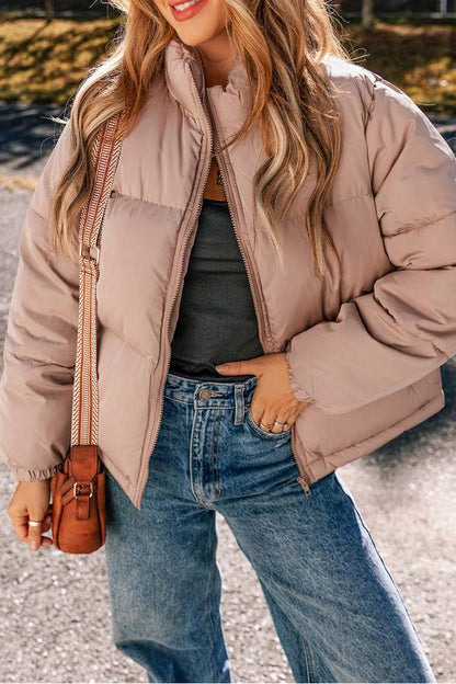 Doudoune rose matelassée à fermeture éclair pour femme