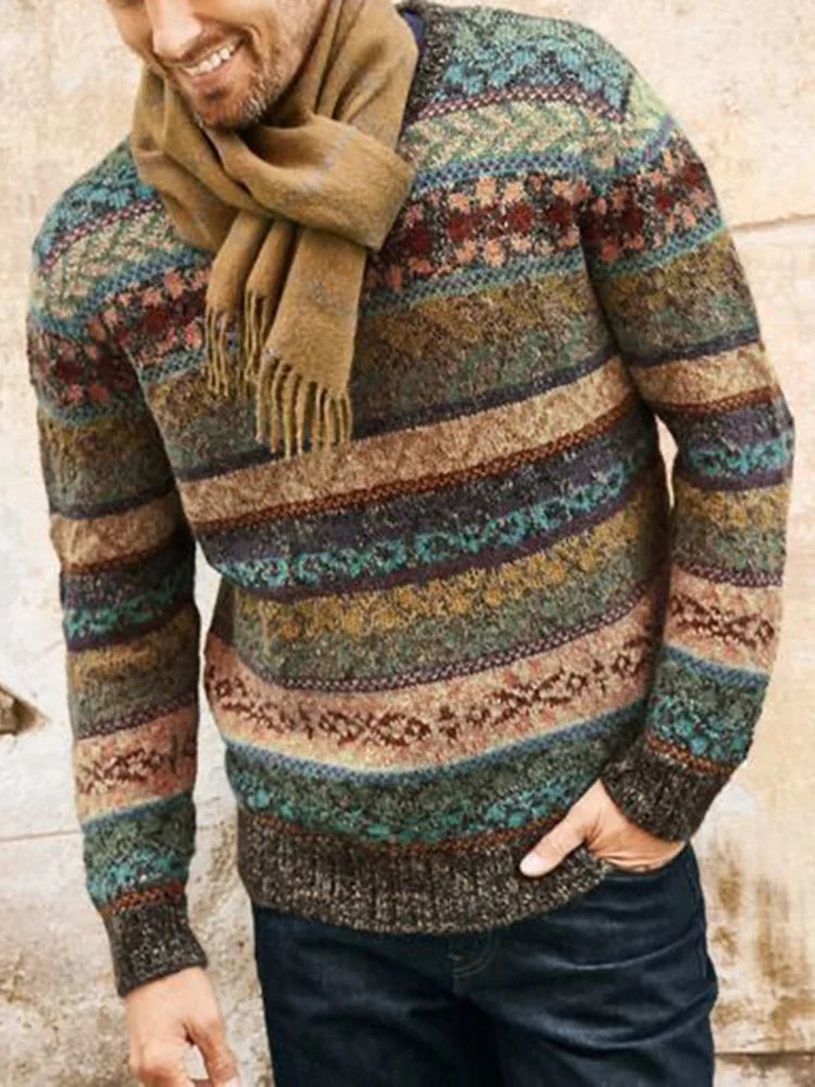 Orion - Streifen Pullover Rundhals Vintage Look - IdealeKleiden