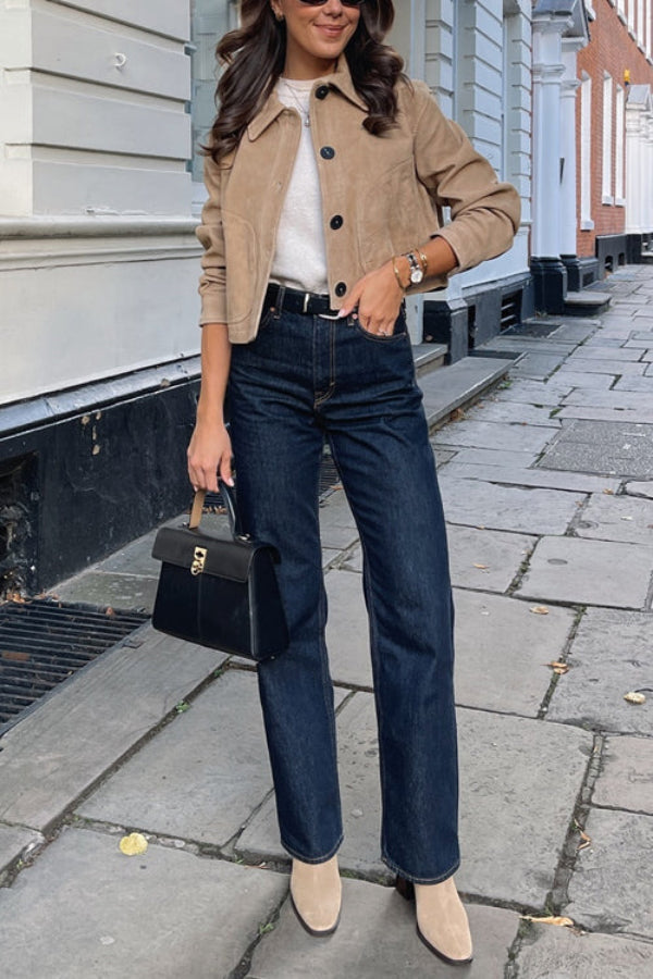 Moderne Frauenjacke Faux Suede Kurz - IdealeKleiden