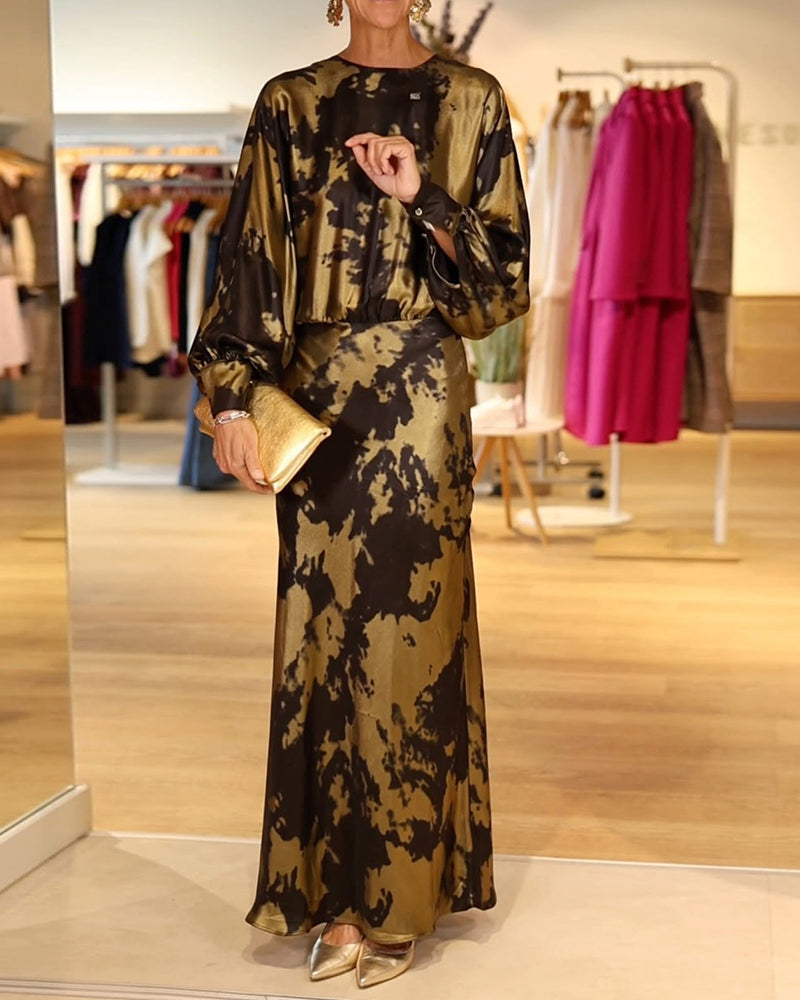 Robe élégante à manches longues avec imprimé