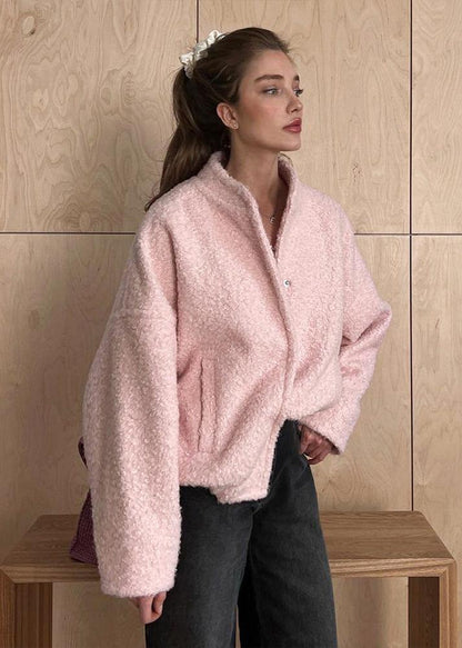 Veste oversize rose col montant femme