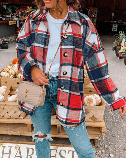 Veste à carreaux élégante avec boutons