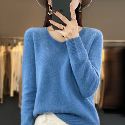 Pull confortable pour femme col en V chaud hiver