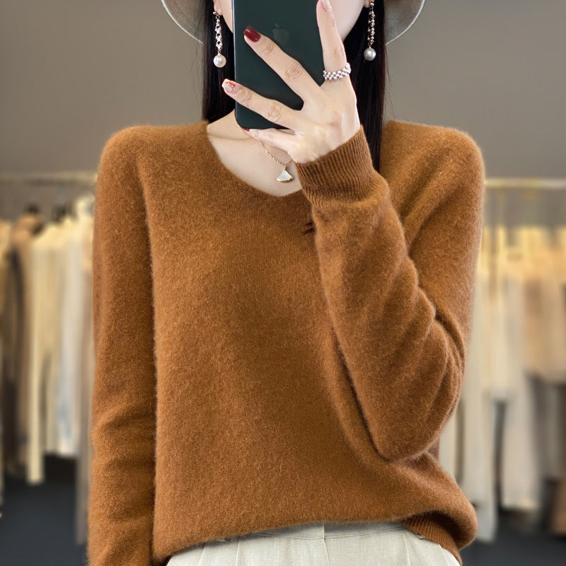 Pull confortable pour femme col en V chaud hiver