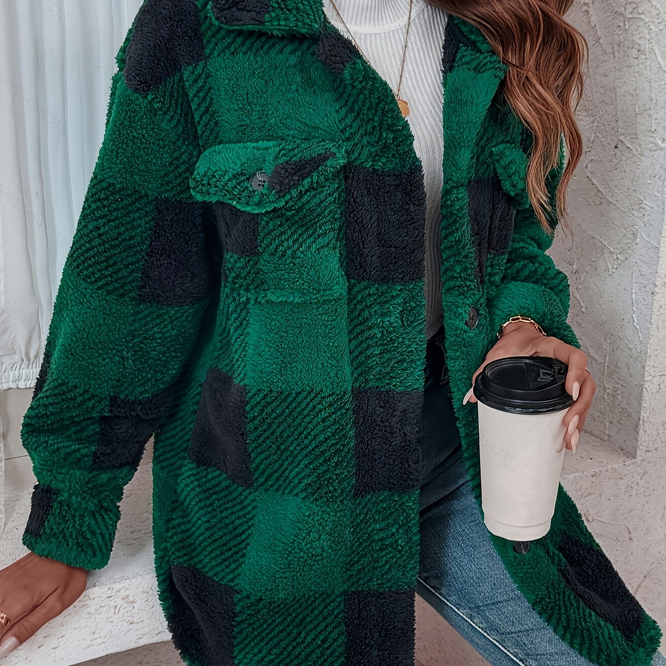 Veste à carreaux pour femme Douce et confortable