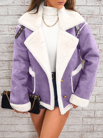 Veste d'hiver femme col en peau de mouton chaude