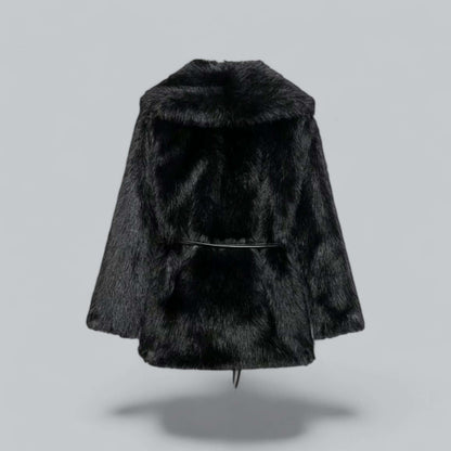 Elegante Damenkleidung | Kunstfell Gürtel Lang Mantel - IdealeKleiden
