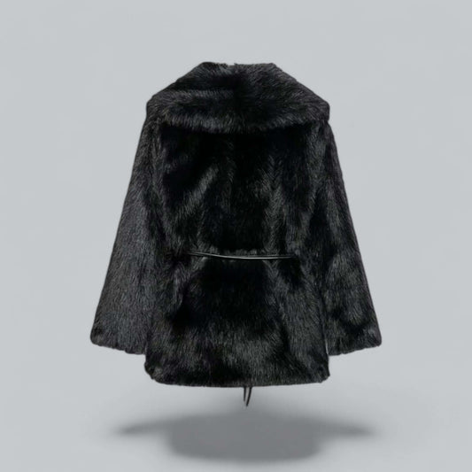 Elegante Damenkleidung | Kunstfell Gürtel Lang Mantel - IdealeKleiden