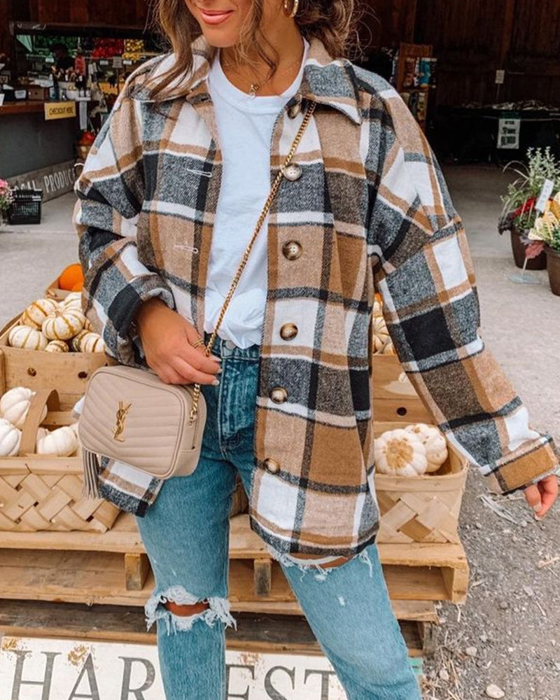 Veste à carreaux élégante avec boutons
