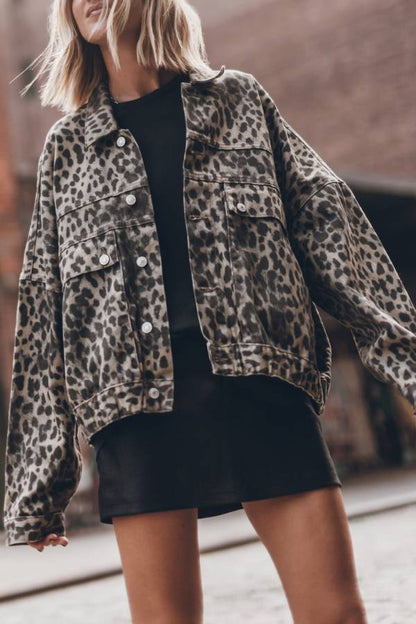 Veste en jean élégante motif léopard