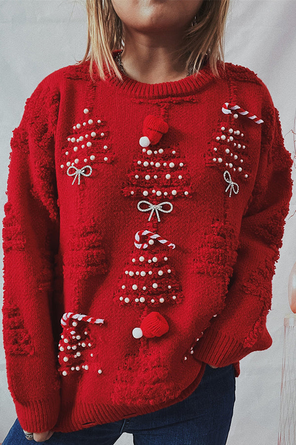 Pull de Noël festif tricoté col rond manches longues