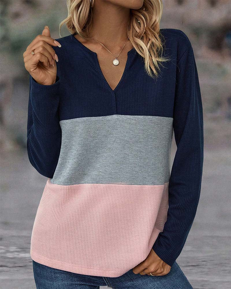 Robe femme col en V blocs de couleur