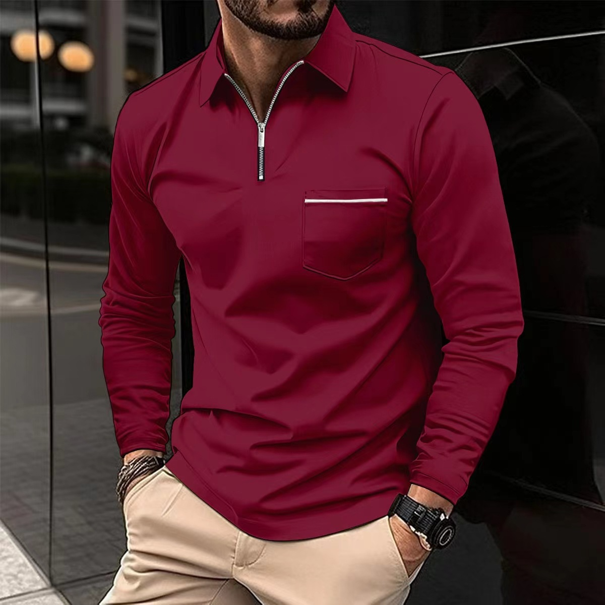 Ethan - Polo-shirt de printemps à manches longues élégant
