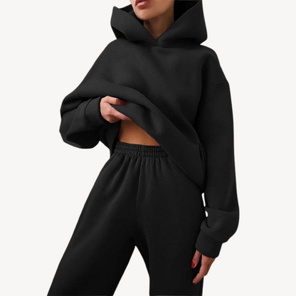 Ensemble de survêtement sportif noir à capuche pour femme