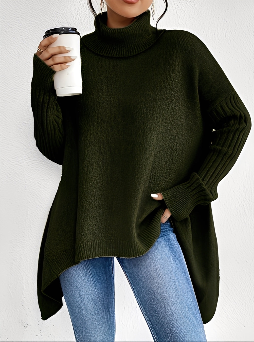 Pulls femme élégants longs col roulé chic