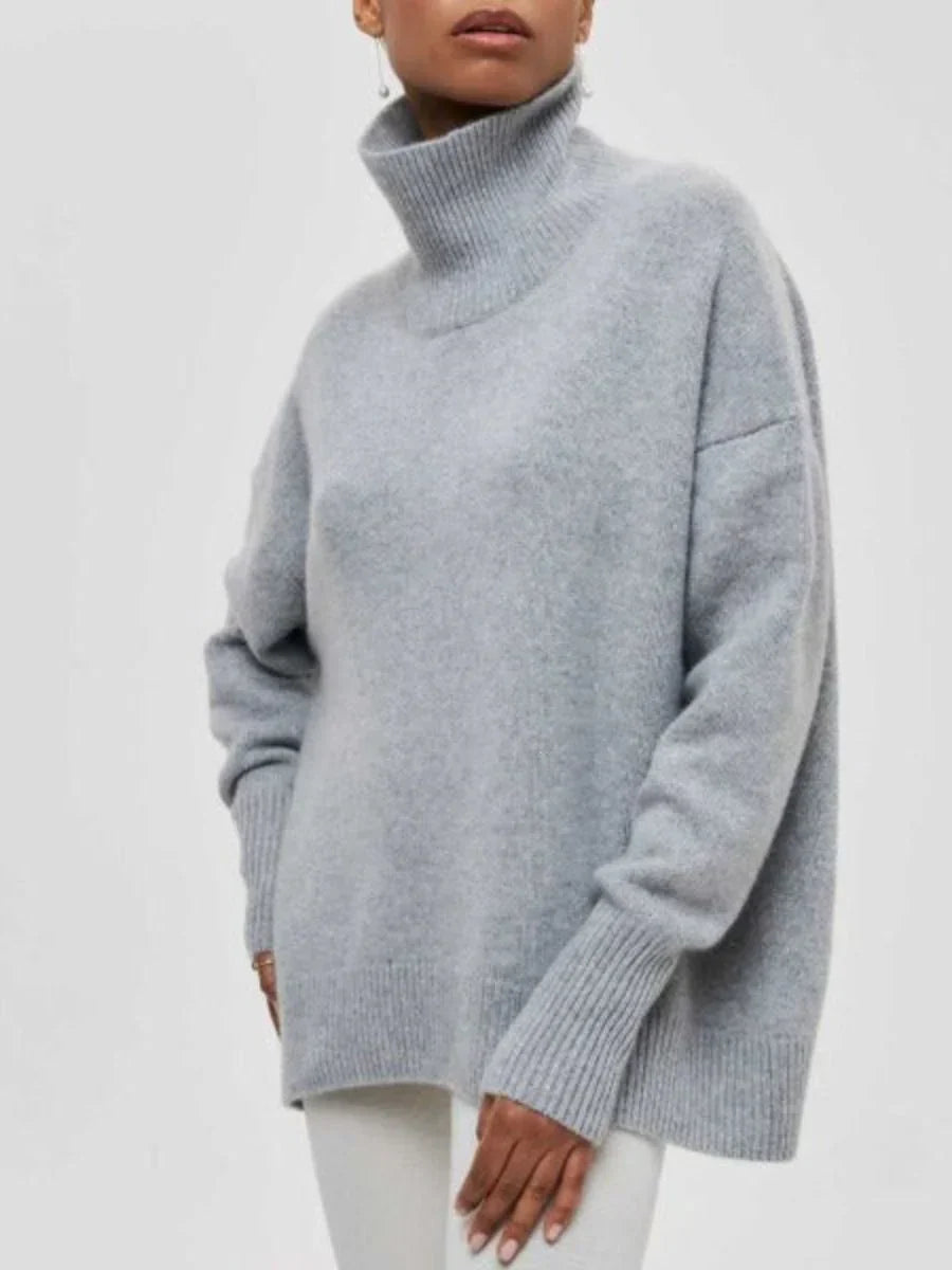 Grand pull en tricot femme col montant tendance
